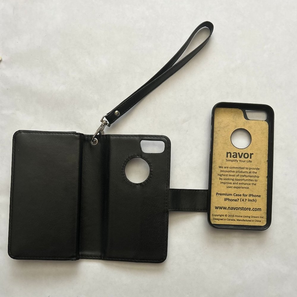 Narvor iPhone 7 Removable Phone Case Wallet Wristlet Snap/Magnetic Closure Blk